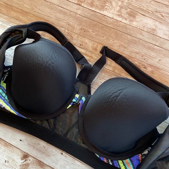 VSX Geo Print Bright Multi Colored Print Front Zip Sports Bra 32D - Picture 5 of 7